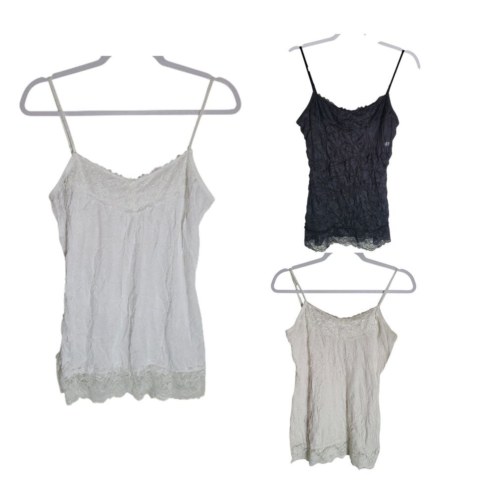 Set of 3 Maurices Y2K Style Lace Trim Tank Tops Women Medium M Black White Cream